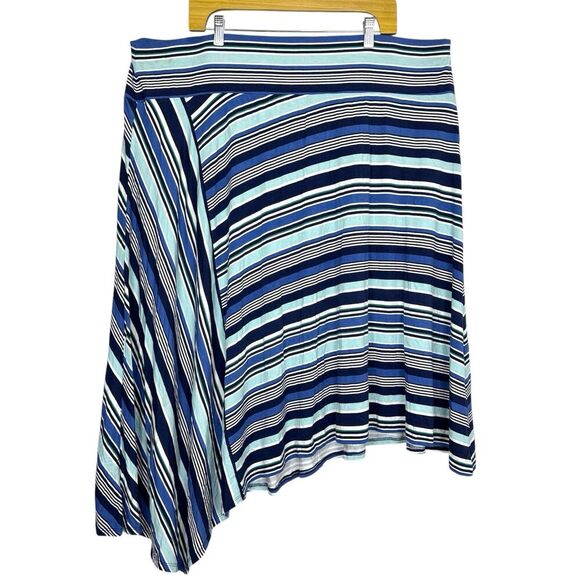Dressbarn Westport Asymmetric Skirt 3X Striped Blue White Stretch Boho Hippie - Picture 1 of 9